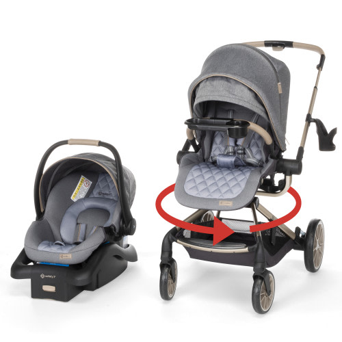 Monbebe 360 Rotating Modular Travel System Stroller with Rear-Facing Infant Car Seat, Castlepoint