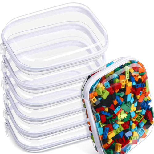 Sanwuta 6 Pcs Clear Hard Zipper Case Pencil Pouches Hard Plastic Zipper Pouches Makeup Bag Transparent Cases for Snacks Plastic Storage Organizer Box for Travel