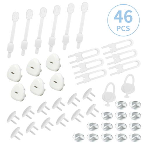 46 Packs Baby Proofing Kit,BUSATIA Cabinet Locks Baby Proofing Cabinets Kit,Baby Proofing Cabinet Locks for Cabinets & Drawers, Adjustable Safety Latches, Corner Guards and Outlet Covers