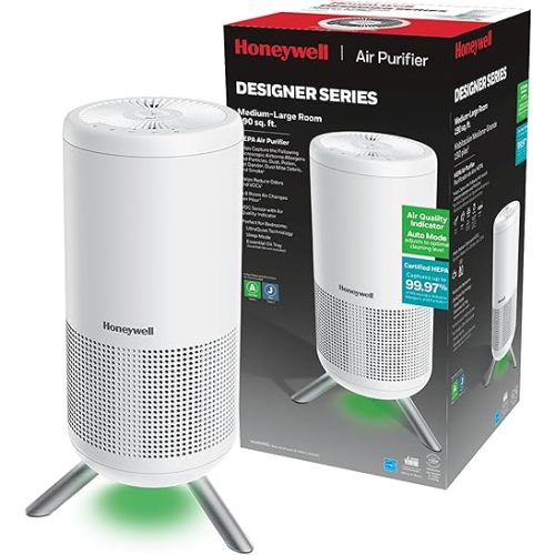 Honeywell HEPA Air Purifier Tower, Medium Rooms, Bedrooms, Home (190 sq ft), White – Features Intelligent Auto Mode and UltraQuiet Technology - Reduces Airborne Allergens, Smoke, Pollen, HPA830W