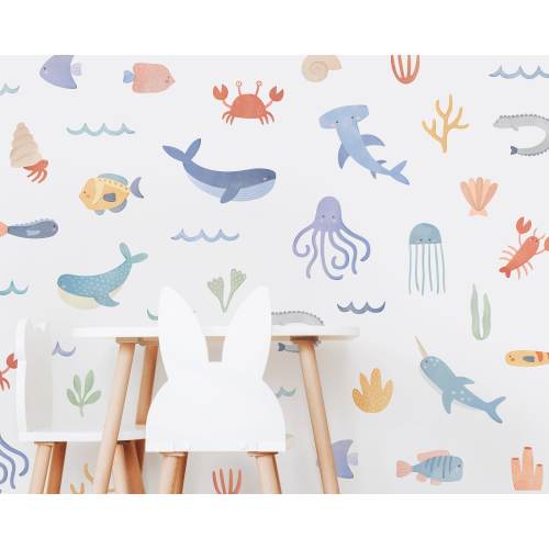Ocean Animal Wall Decals - Removable, Reusable Wall Stickers - Watercolor Sea Life Nursery Decor, Kids Room Wall Art, Beach Nursery Decor