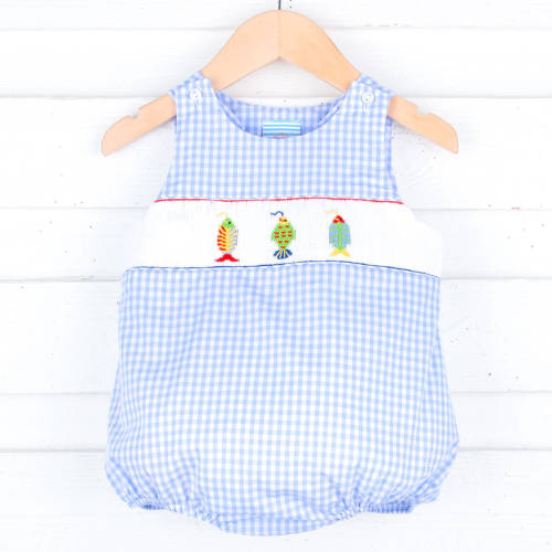 Fishing Lure Light Blue Check Smocked Sun Bubble