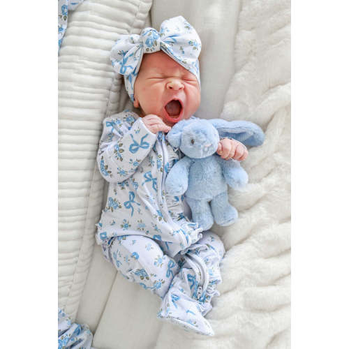 Ruffle Zipper Bamboo Footie in Tied In Blooms | Caden Lane