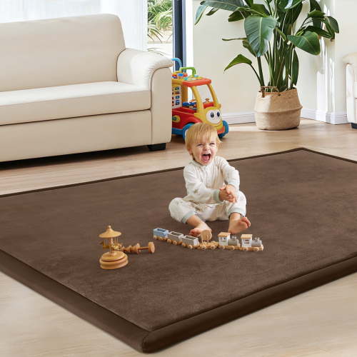 Teler Baby Play Mat for Floor, 1.3" Thick Foam 47"×47" Playmat, Ultra-Soft Plush Feel & Non-Slip Backing Safe for Infants, Toddlers Crawling, Coffee