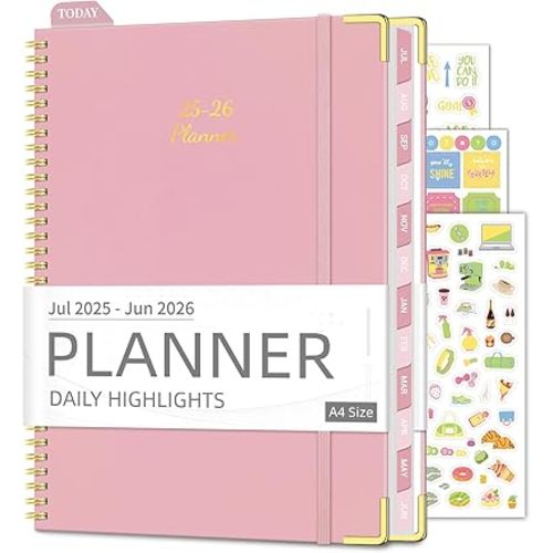Academic Planner 2025-2026 (8.5" x 11") - Weekly & Monthly Planner (Jul. 2025 - Jun. 2026), Column View Calendar Organizers, Hardcover Agenda Book with Tabs for Office & School, Pink