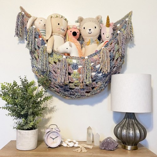 Toy Hammock- TIE DYE with Fringe/Tassels, Nursery Decor, Kid's Room, Playroom, Toy Organization, Stuffed Animal Display, Corner Storage