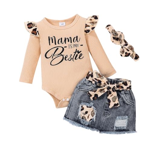 CETEPY Baby Girl Clothes Newborn Long Sleeve Ruffle Romper Short Skirt Jeans Pants Leporad Headband Infant Outfits