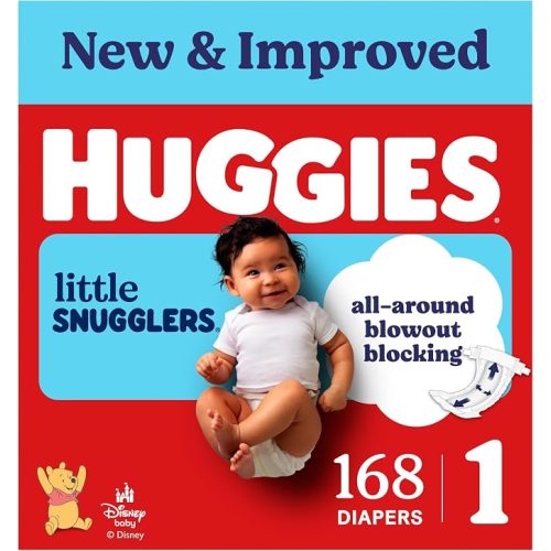 Huggies Size 1 Diapers, Little Snugglers Baby Diapers, Size 1 (8-14 lbs), 168 Count, Packaging May Vary