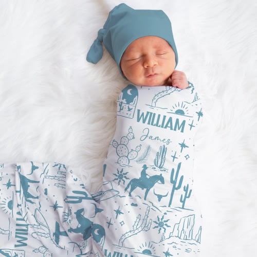Personalized Cowboy Swaddle Blanket Western Name Baby Blanket Newborn Baby Boy Coming Home Outfit Hospital Photo Outfit Baby Shower Gift