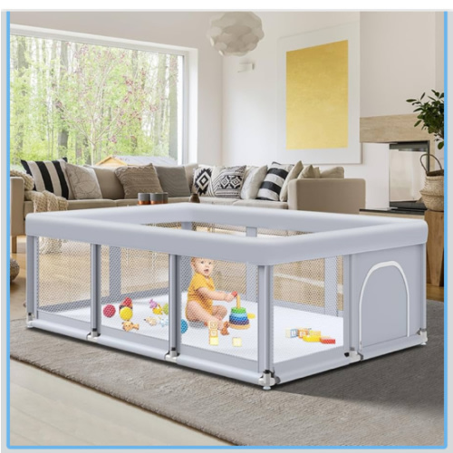 74" ×50" Large Baby Playpen, Baby Playard for Babies and Toddlers, Baby Fence Play Pens for Indoor & Outdoor, Sturdy Safety Play Yard with Soft Breathable Mesh, Anti-Fall, Grey