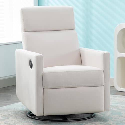 LUMISOL Swivel Glider Rocker Recliner Chair, Manual Glider Reclining Sofa Chair for Nursery, Linen Upholstered Glider Rocker with High Back for Living Room, Bedroom, Beige
