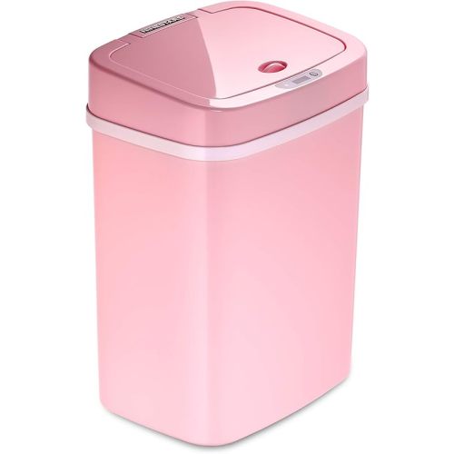 Ninestars DZT-12-5PK Bedroom or Bathroom Automatic Touchless Infrared Motion Sensor Trash Can, 3 Gal 12 L, ABS Plastic (Rectangular, Pink) Trashcan