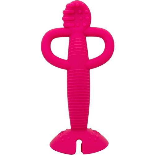 Busy Baby Teething Spoon - 2-in-1 Teether and Training Spoon for Self Feeding, Dishwasher Safe, BPA Free, Food Grade Silicone (Pink)