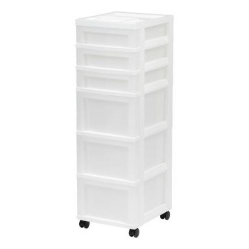 IRIS 6 Drawer Storage Cart with Organizer Top White/Pearl: Portable Plastic Utility Storage Drawers, Universal Use