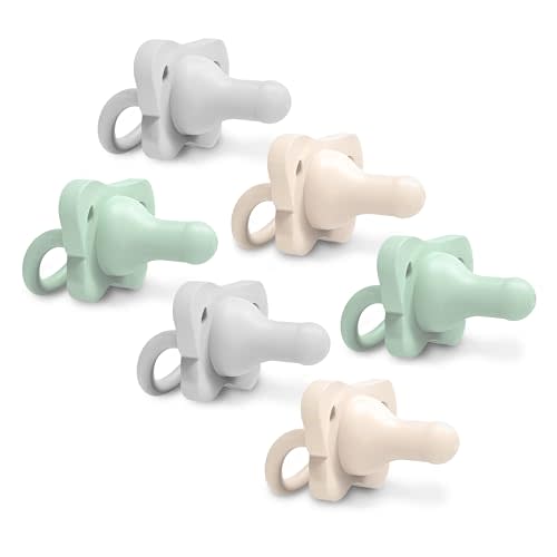 Dr. Brown's HappyPaci 100% Silicone Baby Pacifier, Contoured One-Piece Design, Green, Cool Gray, Ecru, 0-6m, BPA-Free, 6 Pack