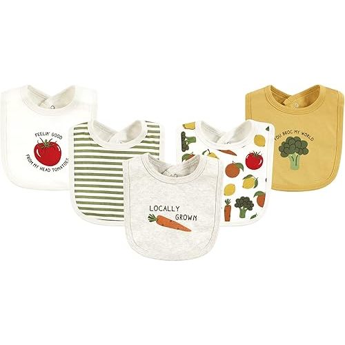 Touched by Nature Unisex Baby Organic Cotton Bibs, Happy Veggies, One Size
