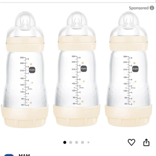 MAM 9oz Easy Start Anti-Colic Baby Bottles, Medium Flow, Breastfeeding-Like Silicone Nipple, Reduces Colic, Gas, & Reflux, Easy-to-Clean, BPA-Free, Baby Bottles for Newborns, 2+ Months