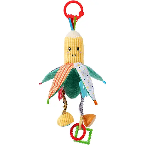 Jollybaby Hanging Rattle Toys for Parm & Stroller, Vegetables Plush Crib Bed Travel Activity Ring Bell with Crinkle, Squeaky & Teether for Infant Newborn Baby Boys Girls 0 3 6 9 12 Months(Corn)