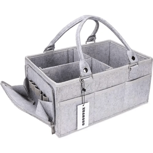 XUANGUO Baby Diaper Caddy Organizer with Handle Gender Neutral Baby Stuff Large Nursery Storage Bin Basket Portable Tote Bag Car Organizer Newborn Essentials Baby Registry Must Haves Item Grey