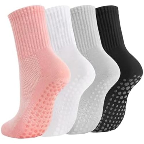 Breslatte Crew Pilates Socks with Grips for Women Non Slip Cotton Grip Socks for Yoga Hospital Barre Home Daily