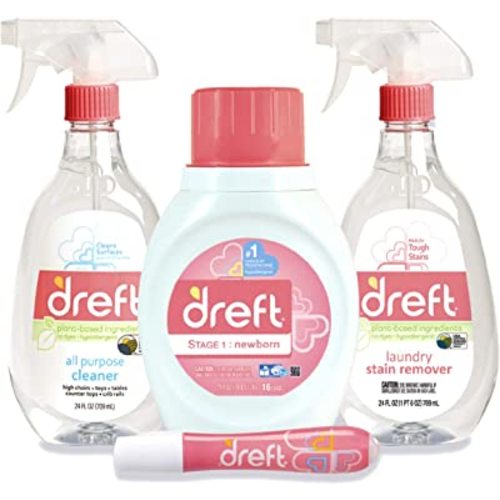 Baby Gifts Set by Dreft, Baby and Mom Gift Set with Liquid Laundry Detergent, Laundry Stain Remover, Stain Remover Pen & All Purpose Cleaner Spray, Great for Baby Showers