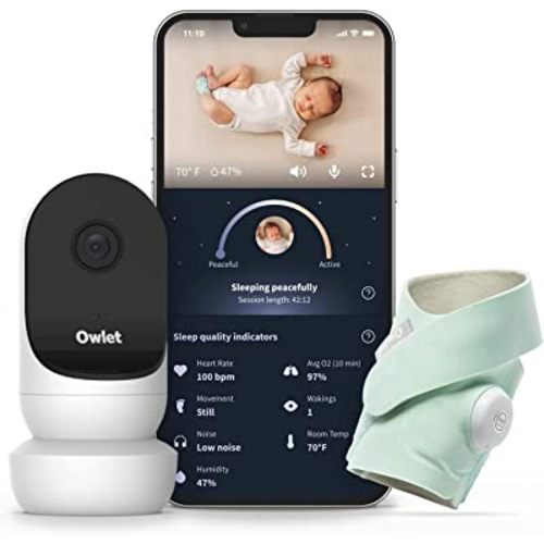 Owlet Dream Duo 2 Smart Baby Monitor - HD Video Baby Monitor with 2nd Generation Camera & Dream Sock: Only Baby Monitor to Track Heart Rate & Average Oxygen as Sleep Quality Indicators