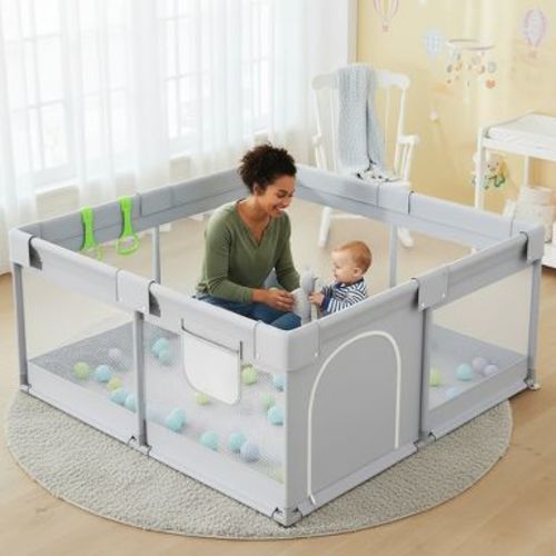 Baby Playpen for Toddlers, 47 x 47 Inch Compact Play Yard for Small Spaces, Sturdy Activity Center with Breathable Mesh Sides