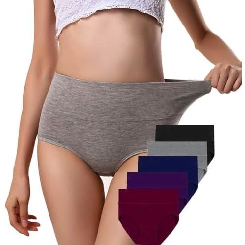 ANNYISON Womens Underwear, Soft Cotton High Waist Breathable Solid Color Briefs Panties for Women