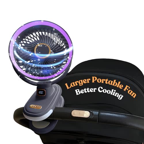 LuneEnfant Portable Fan - 6-inch Rechargeable Clip-on Fan for Baby Strollers, Car Seats & More; Stroller Accessories for Outings, 2400 mAh Battery for Camping, Gym, Beach (Grey)
