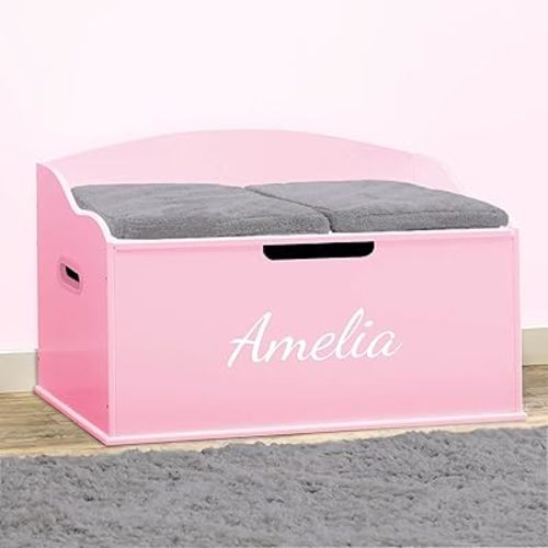 DIBSIES Personalized Creative Wonders Toy Box, Signature Series for Girls, 30 x 19.25 x 18 inches, Soft-Close Lid (Pink)