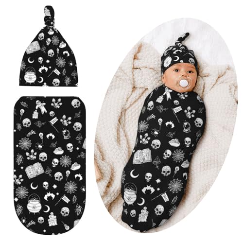 Jarverce Goth Swaddle Blanket for Baby, Soft Sleeping Bag, Gothic Swaddling Sack for Newborn Skull Baby Stuff
