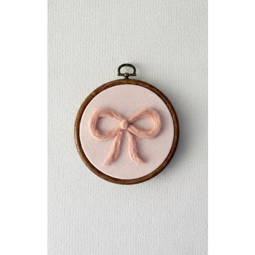 Needle Felt Pink Bow - Handmade Wall Decor - 4” or 8” Embroidery Hoop