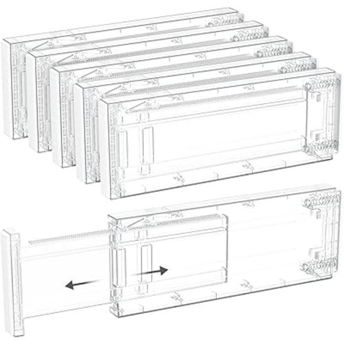 Lifewit Clear Drawer Dividers Adjustable Clothes Drawer Organizers, Expandable Drawer Separators, 5 Pack, 4" High/11-17 Long
