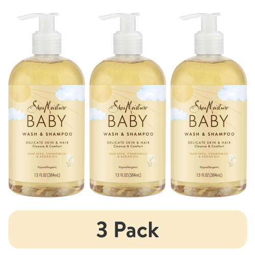 (3 pack) SheaMoisture Raw Shea, Chamomile and Argan Oil Baby Wash and Shampoo, 13 oz