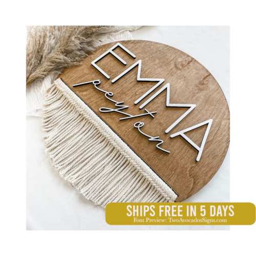 Nursery name sign, round name sign, macrame name sign, above crib sign, boho name sign, wood name sign, girl name sign, boho nursery
