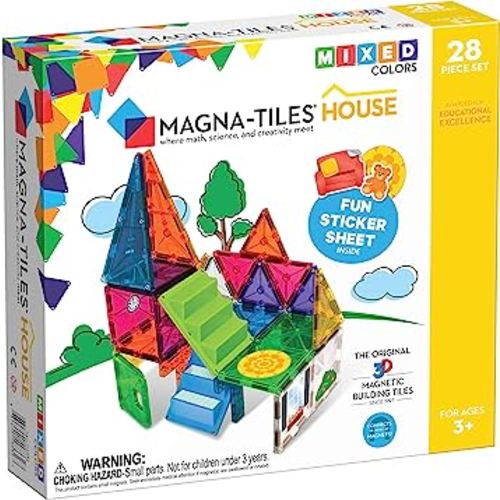Magna-Tiles House Set, The Original Magnetic Building Tiles For Creative Open-Ended Play, Educational Toys For Children Ages 3 Years + (28 Pieces + Reusable Silicone Stickers)