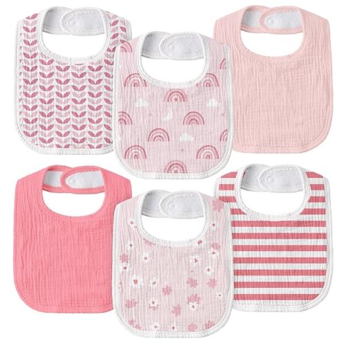 GLLQUEN BABY Muslin Drool Bibs for Boys Girls 6 Pack, Adjustable Baby Bibs for Drooling and Teething, Soft Cotton Baby Bandana Bib for Newborn Feeding Essentials (Cross-country Adventure)