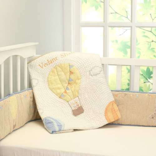 Above & Beyond Hot Air Balloons Animals Baby Quilt Gender Neutral | Ivory Yellow Orange Light Blue Crib Baby Bedding - Free Personalization