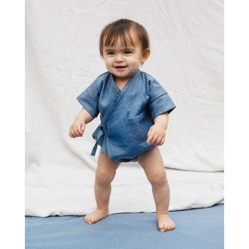Premium Upcycled Denim Pocket Kimono Onesie