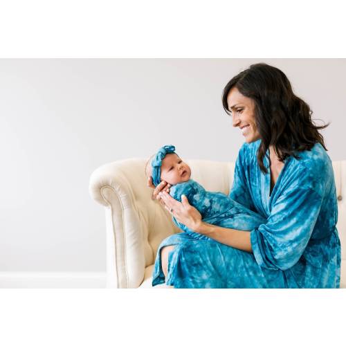 Teal Tie Dye Maternity Robe and Matching Swaddle Set,Mommy and Me,Stretchy,Tie Dye Swaddle,Hospital Set,Baby Shower Gift,Girl,Tie Dye Robe