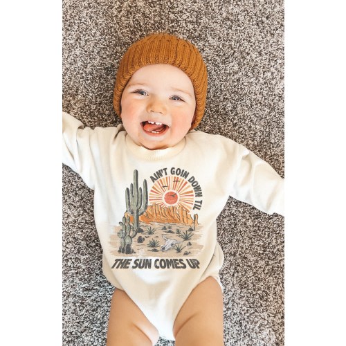 Ain’t Goin Down Til&#39; The Sun Comes Up Western Desert Oversized Baby Sweater Bubble Romper