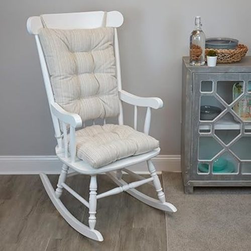 Klear Vu The Gripper Non-Slip Rocking Chair Cushion Thick, Includes Seat Pad & Back Pillow with Ties for Indoor Living Room Rocker, 17x17 Inches, 2 Piece Set, Cream