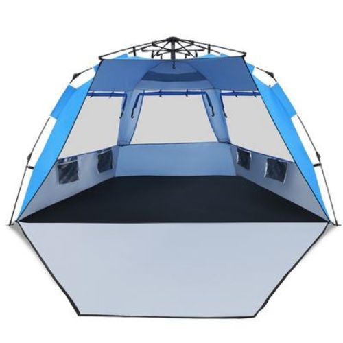 Costway 3-4 Person Easy Pop Up Beach Tent Upf 50plus Portable Sun Shelter Blue