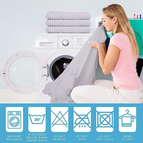 Asung Baby Towels Muslin Baby Bath Towel 3Pack Infant Towels for Newborn Boy Girl 6 Layers Ultra Soft Cotton Toddler Towels for Baby's Delicate Skin 40x 40 Inch (Grey)