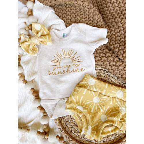 You are my sunshine baby outfit with bummies or bow, baby shower gift, sunshine outfit, going home gift