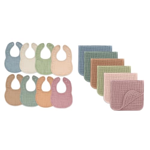 Comfy Cubs Muslin Baby Bibs and Muslin Burp Cloths Set Bundled