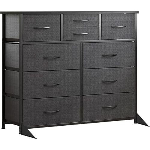 LUMTOK 10 Drawers Dresser with Fabric Bins for Bedroom,Closets，Dark Gray