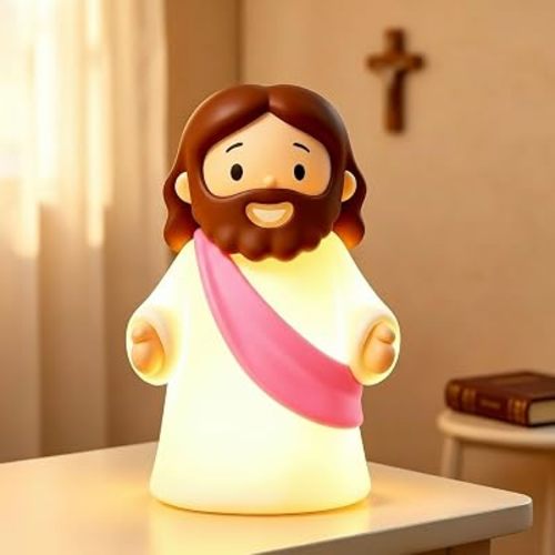 Jesus Night Light Rechargeable Bedside Night Light Dimmable Silicone LED Light Ideal for Religious Gatherings, Gifts for Sunday School, Baptism Presents, Easter Egg Decorations (Pink)