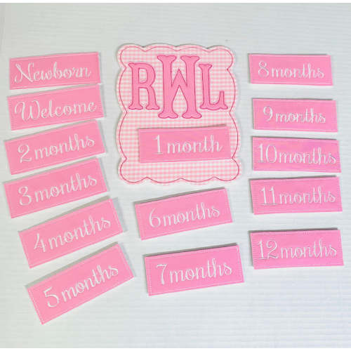 Initial Month Plaque in Pink Gingham
