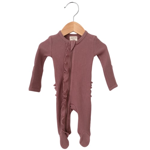 Organic Waffle Ruffle Zip Footie, Winterberry